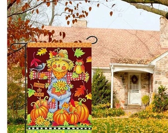 Happy Fall Garden Flags,Double Sided Autumn Flag Scarecrow Harvest Pumpkin Yard  12 x 18 Inch Small Fall Yard Garden Flag
