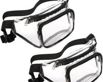 Clear Fanny Pack Stadium Approved  Transparent Belt Bag; Waist Bag Clear Bag for Sport Events, Concerts, 2-Pack Black