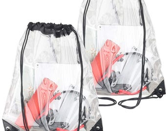 2 Pieces Clear Drawstring Bags, Waterproof Small Clear Bag for Stadium Colleges Sport Event Work Concert Security Approved