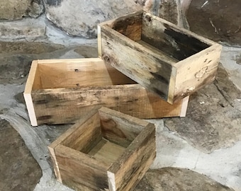 3 multi-sized reclaimed wooden boxes, fits quart mason jars, best selling items, rustic barn wedding centerpiece, card box