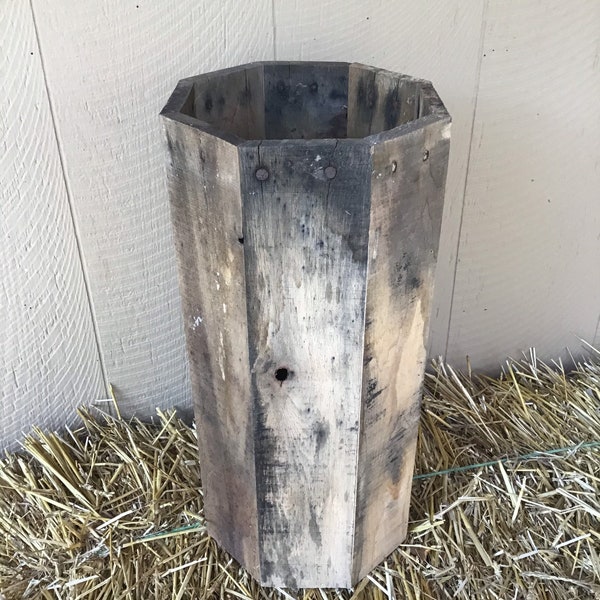 Rustic Reclaimed Wood 14” Barrel, nail keg, storage, planter, rustic country home decor, wood gift, weathered wood