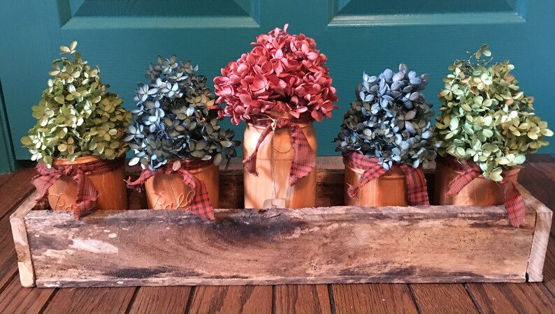 Long wooden box centerpiece best selling items Fits 6 pint jars country wedding table decor barn wood decor wedding centerpiece