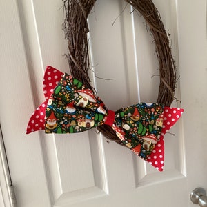 Gnome Christmas Bow, Fabric Bow, Christmas Bow, Large Decor Bow
