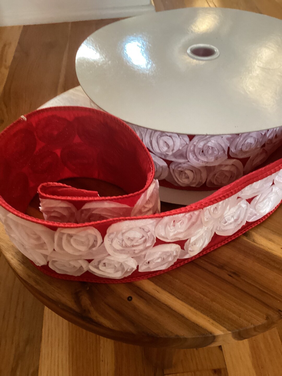 Rose Ribbon, Red and White Rose Ribbon, Two Tone Ribbon, Dimensional ...