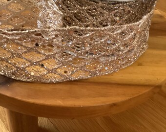 Platinum Glitter Mesh Ribbon, Diamond Weave, Holiday Decor (2.5"x10 Yards)