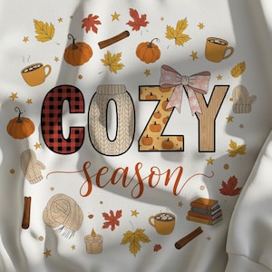 Cozy Season Doodle Png, Cozy Season Coquette Bow Png, Fall Vibes Png, Autumn Cozy Png, Pumpkin Spice Png, Cute Fall Clipart, Sweater Weather