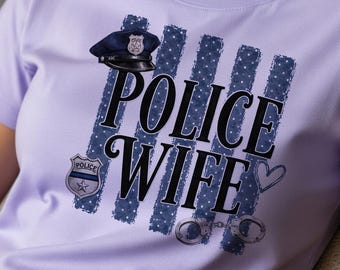 Police Wife PNG, Law Enforcement Wife PNG, Blue Striped Sublimation, Distressed Police Spouse Shirt Design, Thin Blue Line Digital Download