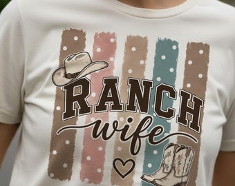 Ranch Wife PNG, Western Wife PNG, Polka Dot Striped Sublimation, Distressed Cowgirl Hat Cowboy Boots Shirt Design, Digital Download