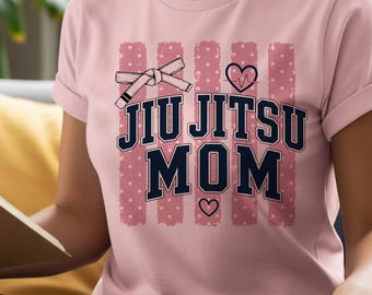 Jiu Jitsu Mom PNG, BJJ Mom PNG, Pink Polka Dot Striped Sublimation, Distressed Varsity Martial Arts Mom Shirt Design, Digital Download