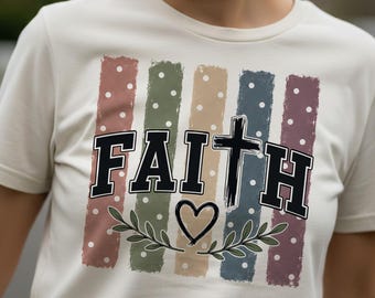 Faith PNG, Christian Faith PNG, Polka Dot Striped Sublimation, Distressed Cross Heart Shirt Design, Religious Digital Download