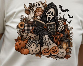 ハロウィン ハイランド牛 PNG、不気味なハイランド牛 PNG、牛 ハロウィン PNG、居心地の良いハロウィン読書 PNG、カボチャの秋の昇華、秋の PNG