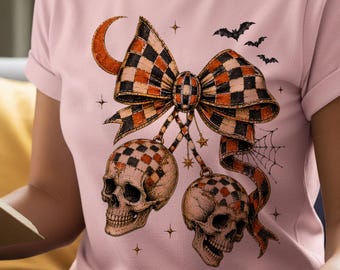 コケットチェックチェリースカルPNG、ゴシックハロウィンPNG、不気味なチェリースカルデジタルダウンロード、トレンディなハロウィンシャツデザイン