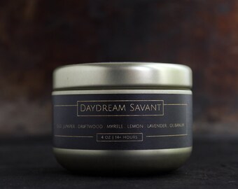 DAYDREAM SAVANT - Small Scented Candle In Gold Tin - Coastal Woods