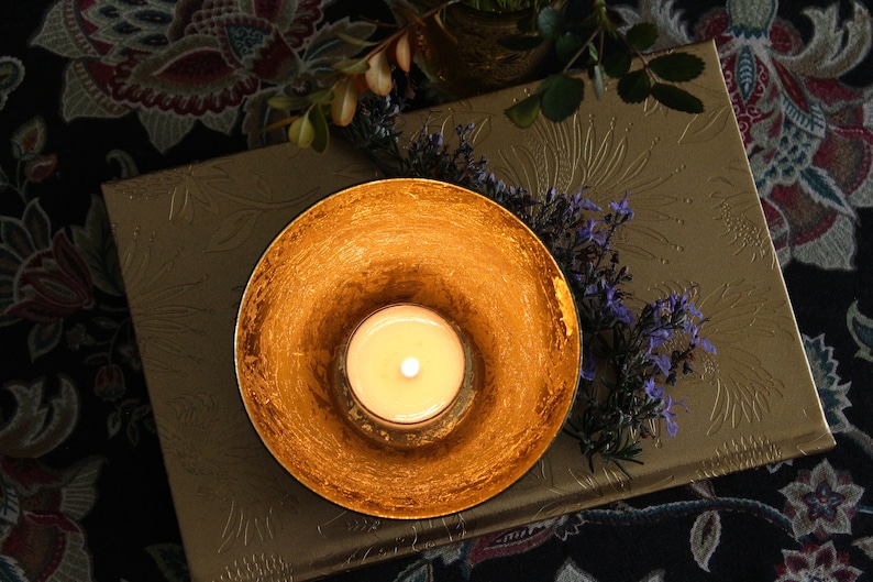 Tealight Candle Holder Incense Bowl Black & Gold Iron Metal Vase image 2