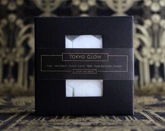 TOKYO GLOW Scented Wax Melts - Hex Shaped Flameless Melts - Set of 8 - Far East Citrus & Florals