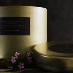 FOREST RESONANCE Large Scented Candle In Brushed Gold Tin Sweet Earthy image 2