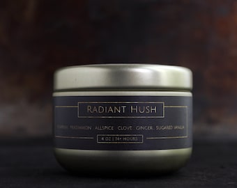 RADIANT HUSH - Small Scented Candle In Gold Tin - Fall Pumpkin