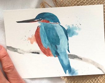 Eisvogel Postkarte | Grusskarte | Geburtstagskarte Vogel | Karte A6 Vöglein | Geschenkidee | Postkarte Rückseite weiss | Beschreibbare Karte