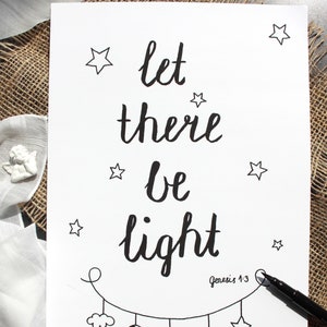Qu’il y ait de la lumière | Genèse 1:3 | Affiche des Écritures | Citation biblique | Verset biblique Genèse | Qu’il y ait de la lumière | Décoration de la chambre verset biblique
