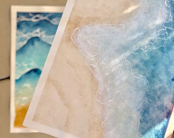 Seafront Watercolor | Ocean Waves | Painting Sea | Beach picture | Watercolor painting Strand | Coastal picture | Wall decoration | Bedroom decoration seascape