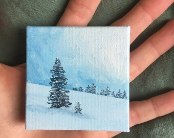 Winter landscape fir trees mini screen | Original Minicanvas Winter