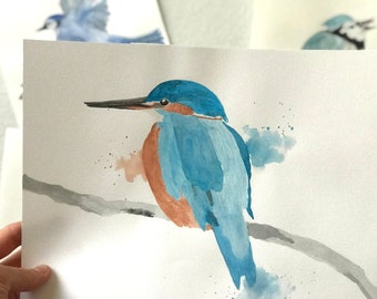 Kingfisher Branch Watercolor | Wall Art Original Bird | Bird portrait | Illustration Watercolor Kingfisher | Watercolor painting | Kingfisher