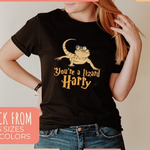 You're A Lizard Harry T-Shirt ~ Funny Bearded Dragon Boy + Girl Gift for Exotic Reptile & Lizard Fan ~ Black + Navy Pre-Shrunk Softstyle Tee