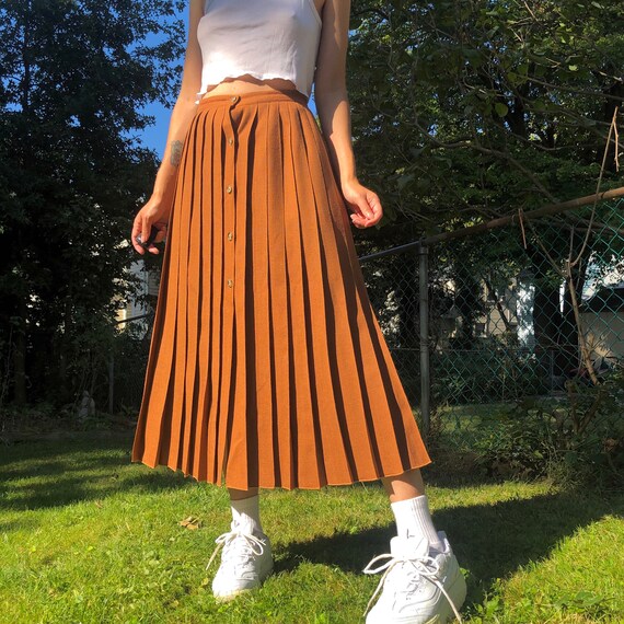 vintage 90s brown wool pleated midi skirt