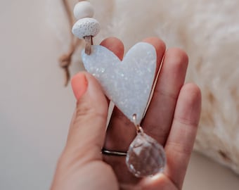 Heart car oil diffuser, heart ornament, Essential Oil Car Clay Diffuser, opal car accessory, oil diffuser sun catcher, boho car accessory