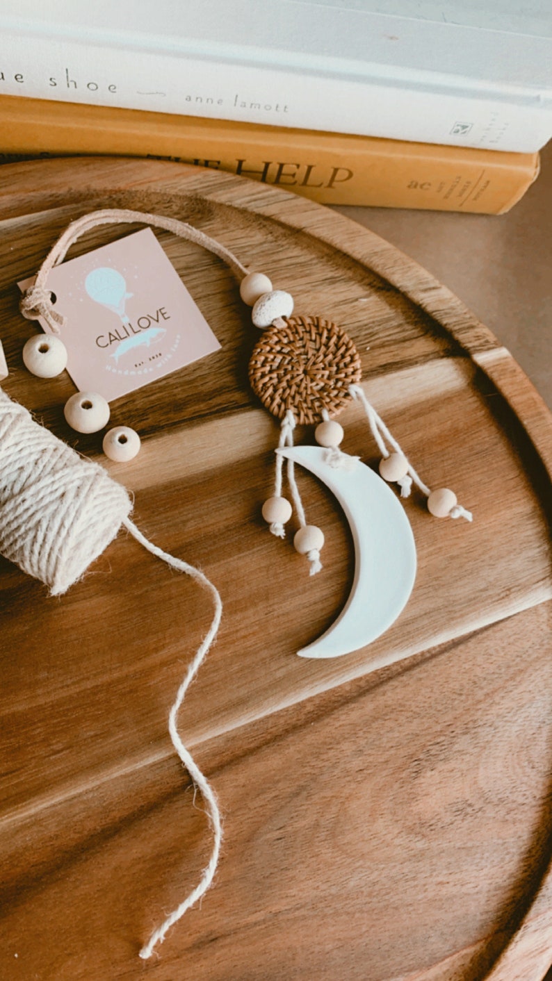 Essential Oil Car Clay Diffuser, moon hanging accessory, oil diffuser, boho car accessory, moon oil diffuser, air freshener image 3