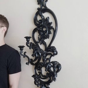 Gothic Viktorianischer Wand Kerzenständer, Vintage Wandleuchter; Schwarzer Kerzenhalter, Gothic Wohnkultur, Dart Industries, Wand Kunst
