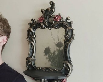 Gothic Mirror Shelf | Ornate Black Wall Mirror
