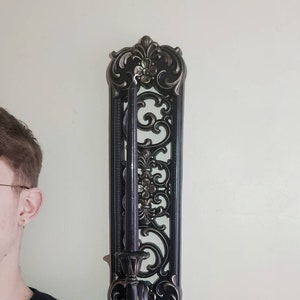 Mid Century Gothic Wall Sconce | Slim Black Candle Holder | Ornate Hollywood Baroque Decor