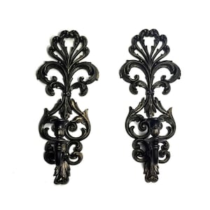Gothic Wall Sconce Set | Wall Candle Holders | Black and Gold Decor | Vintage Gothic Accent