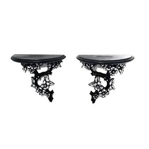 Gothic Dogwood Wall Shelves | Black & Silver Ornate Floral Set | Victorian Gothic Decor