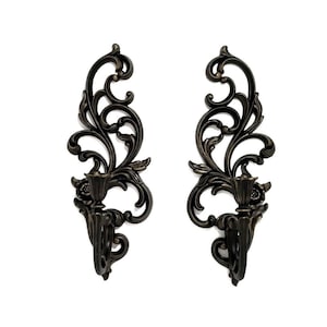Gothic Wall Sconces | Vintage Black Candle Holders | Ornate Scroll Taper Holders | Victorian Gothic Wall Decor