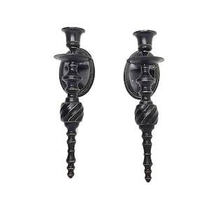 2 Gothic Metal Candle Holders | Black Brass Wall Sconce Set | Medieval Decor