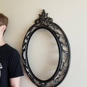 Gothic Black & Gold Oval Wall Mirror | Baroque Cathedral Style