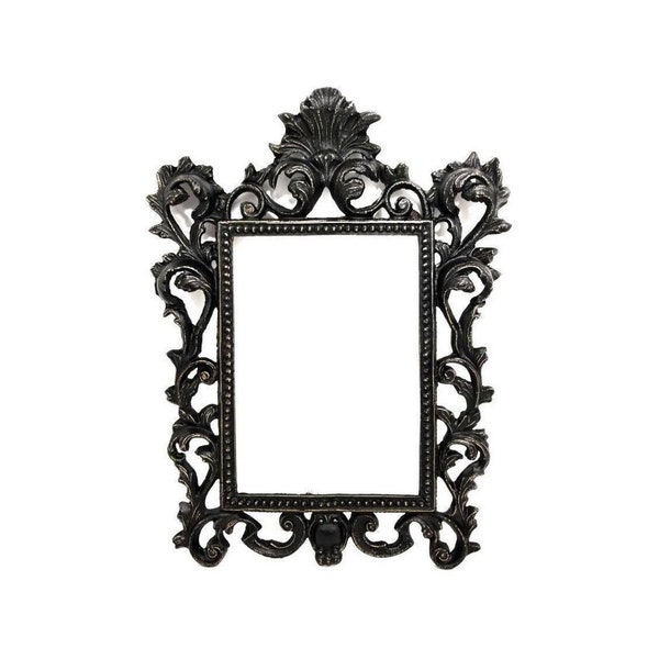 Black Mirror OR Picture Frame, Vintage Mirror, Vintage Frame, Ornate Mirror, Black and Gold Frame, Tabletop Vanity Mirror, Gothic Home Decor