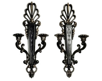 Gothic Victorian Wall Candlestick, Vintage Wall Sconce; Black Candle Holder, Gothic Home Decor