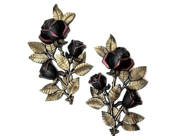 2 Gothic Rose Wall Plaques | Black, Gold & Red Victorian Decor