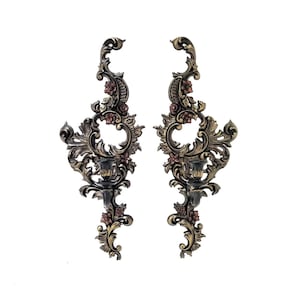 Gothic Wall Sconce Pair | Black with Gold & Ruby Rococo Candle Holders
