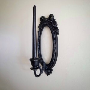 Gothic Mirror Wall Sconce | Black Candle Holder | Ornate Oval Frame Decor