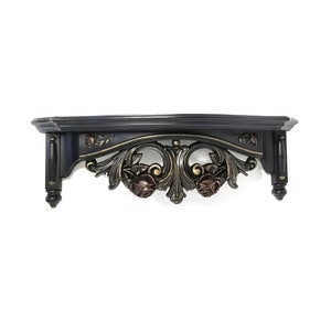 Estantería de rosas, estantería vintage, estantería ornamentada, estantería de pared negra, estantería flotante, decoración gótica victoriana, decoración gótica del hogar, estilo Hollywood Regency