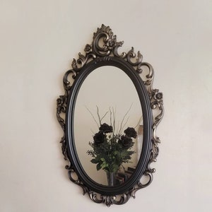 Gothic Oval Wall Mirror | Black & Gold Baroque Accent Mirror