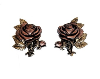 2 Ruby Rose Wall Plaques | Gothic Victorian Gold & Ruby Floral Decor