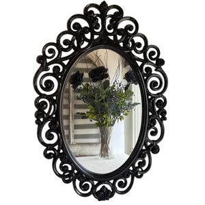 Gothic Wall Mirror | Ornate Black Vanity Mirror | Victorian Gothic Home Decor | Baroque Oval Mirror |Elegant Dark Wall Accent