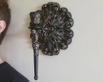 Gothic Wall Sconce Set of 2 | Ornate Black & Gold Baroque Candle Holders