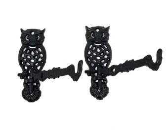 Gothic Owl Wall Hooks | Cast Iron Hook Set | Black Cottagecore Decor | Witchy Wall Accent