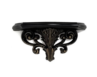 Gold Gothic Wall Shelf – Ornate Black Vintage Shelf, Baroque Wall Decor